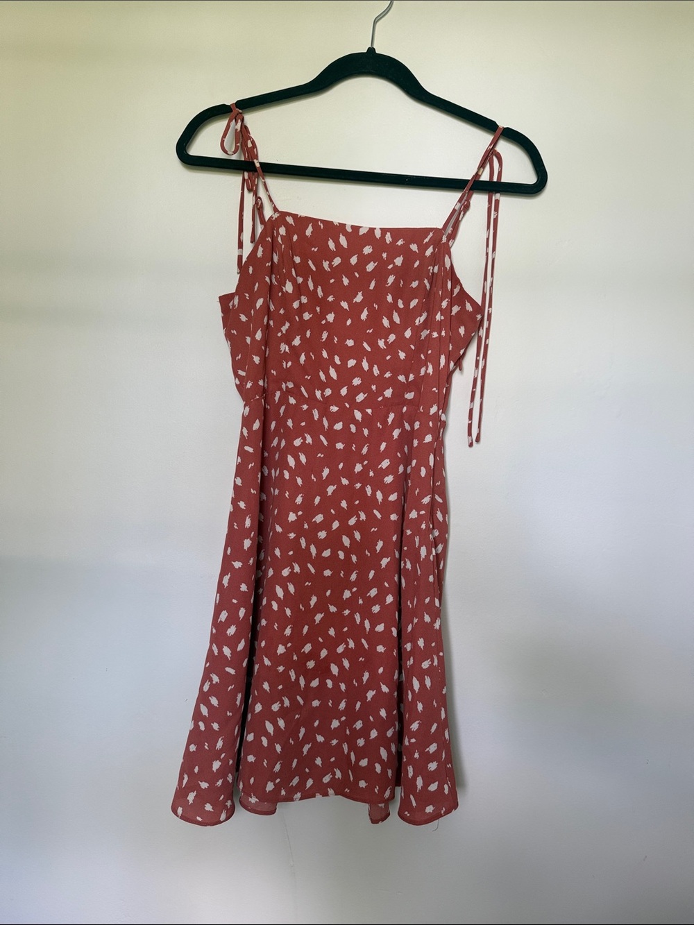 Tie-Strap Rust Mini Dress with White Petal Print